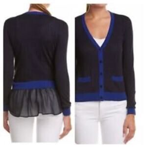 Cabi MichelleLayered Ruffle Blue Cotton Cardigan Sz L